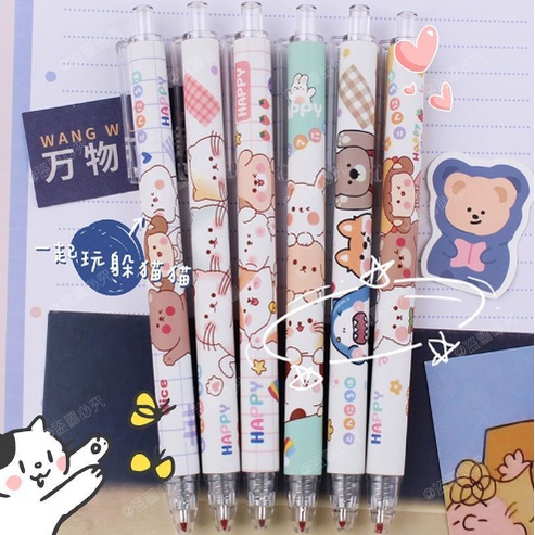 Bút bi bấm gấu thỏ chó caro BBB25 viết cute dễ thương
