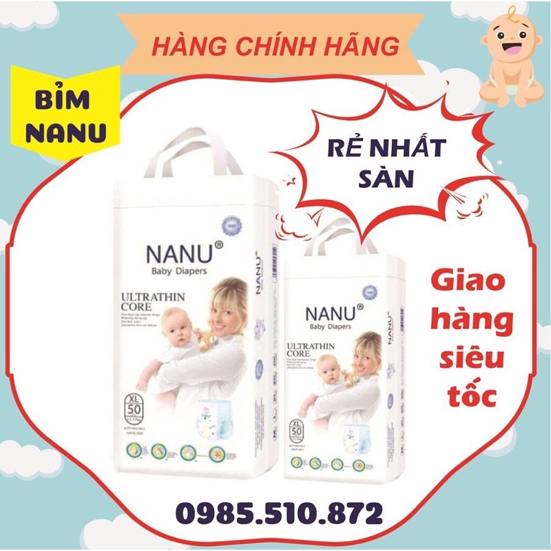 Bỉm Nanu bịch 50 miếng bỉm quần cho bé size M,L,xl,xxl,,xxxl