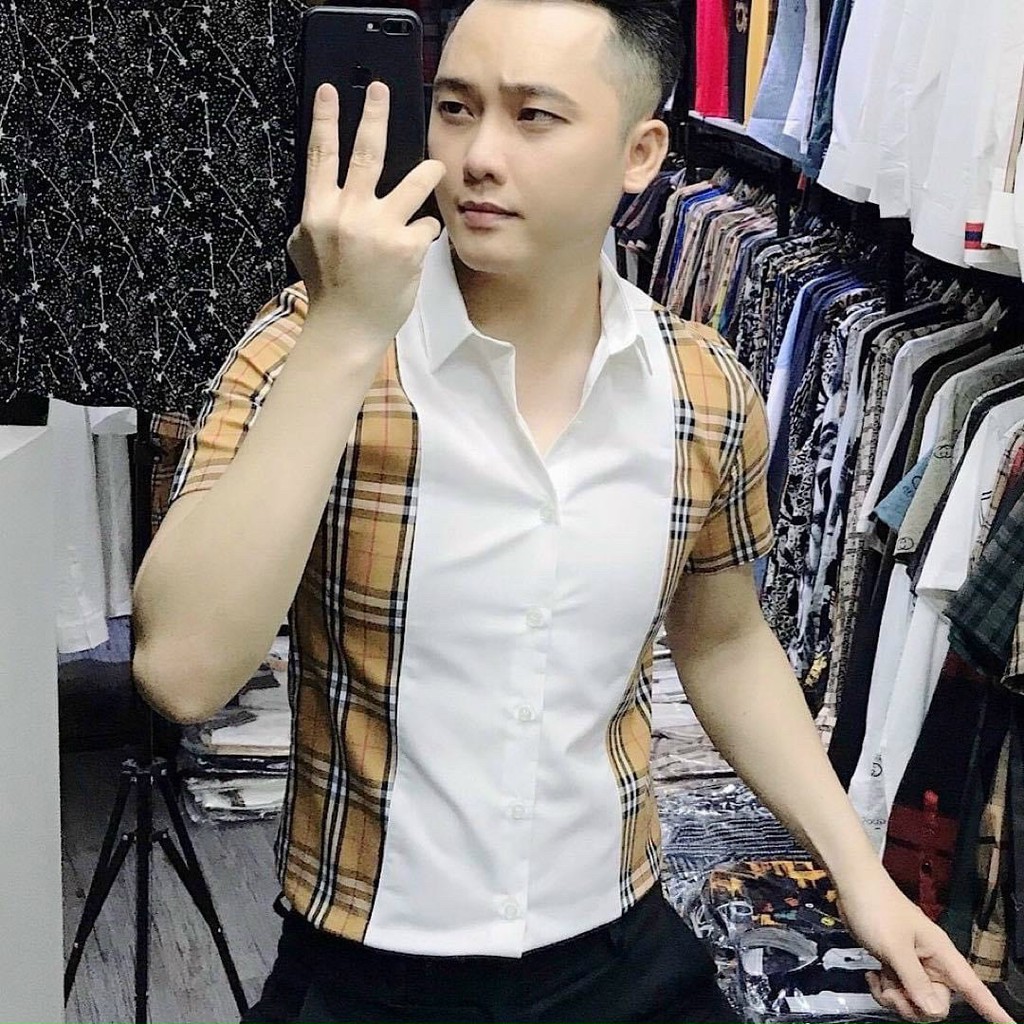 Áo sơ mi nam tay ngắn phổi kiểu BBR đẹp vải mịn mẫu mới 2 màu trắng đen giá rẻ cao cấp AHFASHION | BigBuy360 - bigbuy360.vn