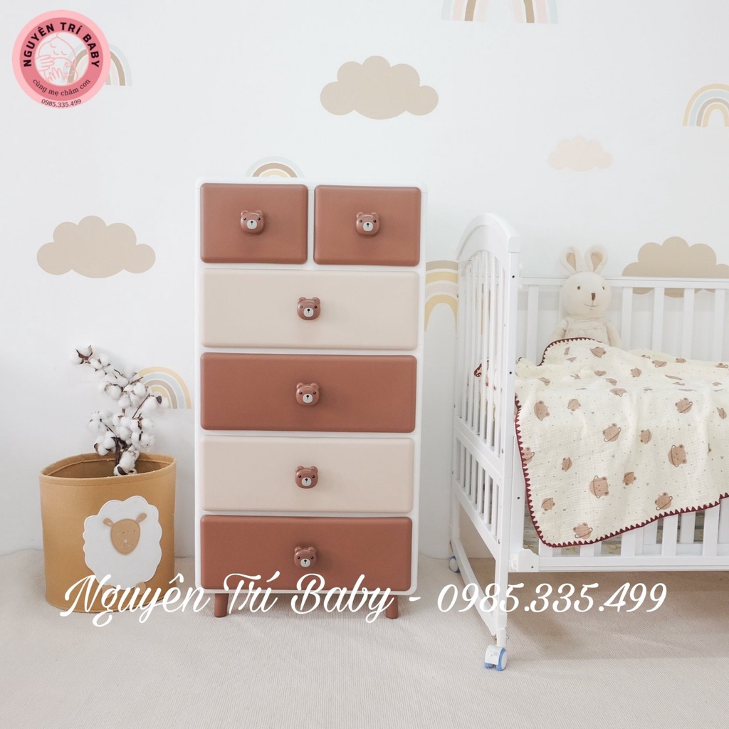 Tủ nhựa ngăn kéo đa năng 4-5 tầng gấu, tủ đựng nhựa cao cấp đựng đồ cho bé
