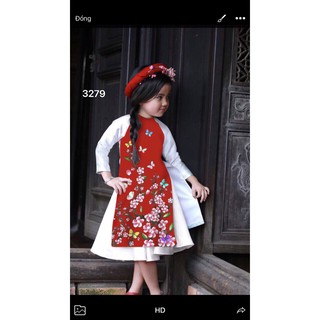 Áo dài cách tân cho bé màu đỏ (1-8t)