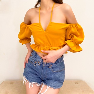 ÁO CROPTOP CỘT NƠ CỔ