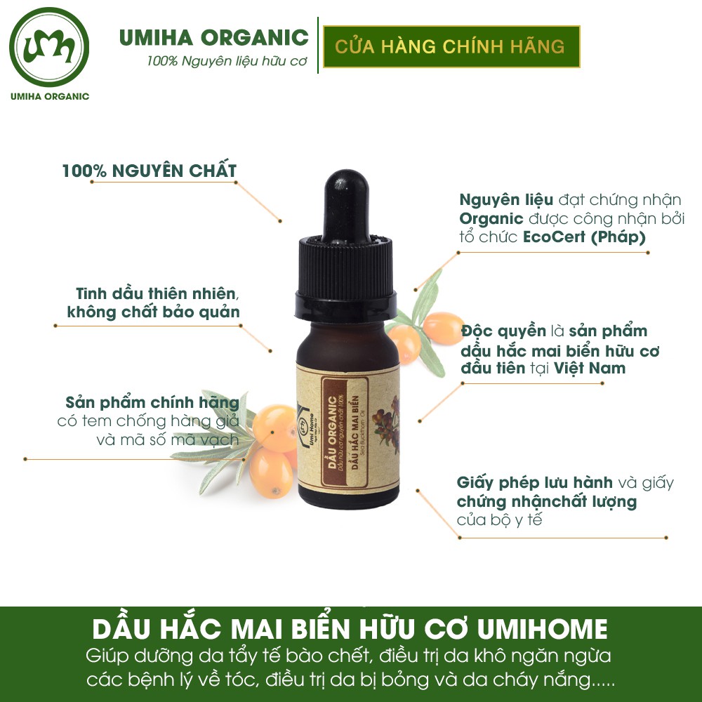 Dầu Hắc Mai Biển hữu cơ UMIHA nguyên chất | Sea ​​Buckthorn Oil 100% Organic 10ml