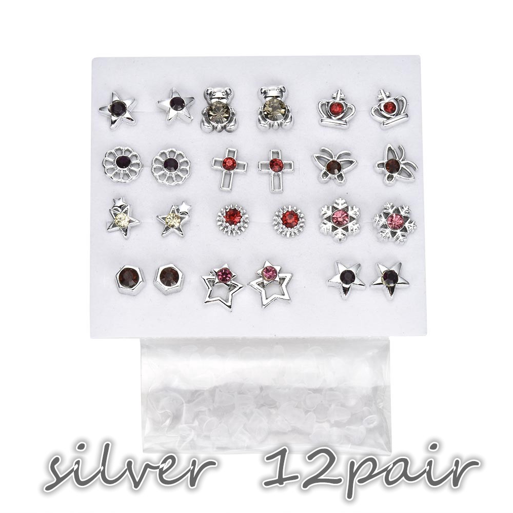 Cod In Stock New 12/36 Korea Simple Women Girls Crystal Diamante Flower Star Stud Earrings Jewelry Set