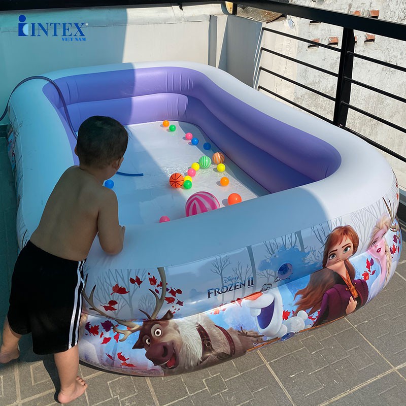 Bể bơi phao cho bé bơm hơi di động hình chữ nhật Frozen Elsa INTEX 58469