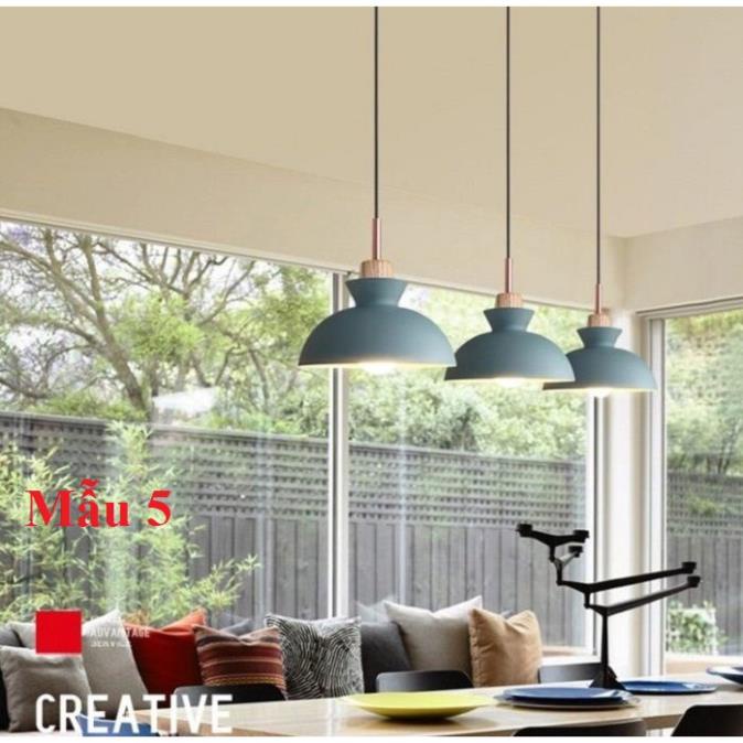 Bộ 3 đèn thả trần chao nhôm đuôi gỗ ABC, đèn thả trần trang trí 3TGB