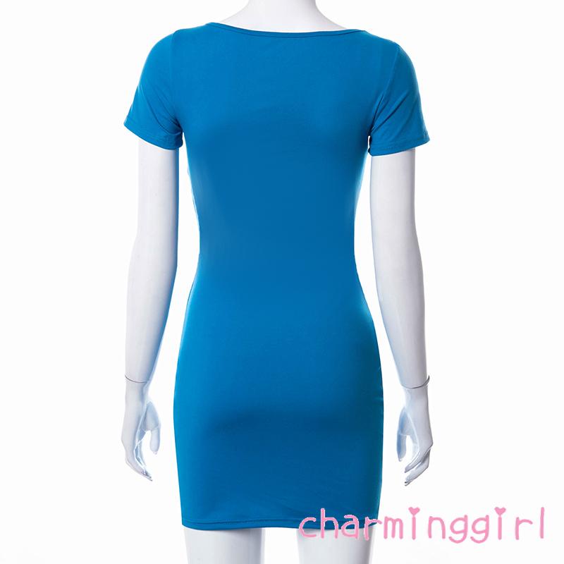 Đầm tay ngắn cổ vuông màu trơn thời trang cho nữ