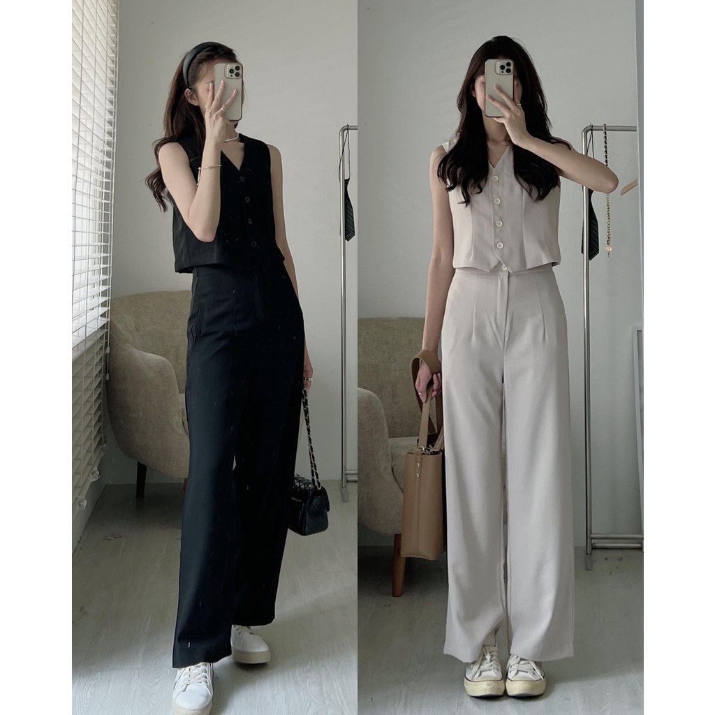 S6717 Set áo vest kèm quần suông vải ruby AUDREY