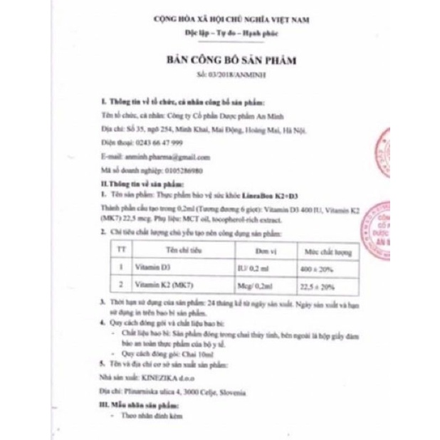 LineaBon K2+D3_ giúp hỗ trợ hấp thụ canci cho trẻ em và người lớn