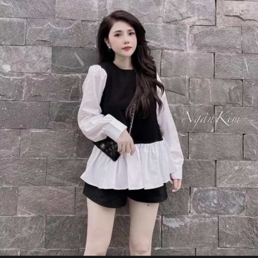 Áo bầu đẹp dáng babydoll đen trắng