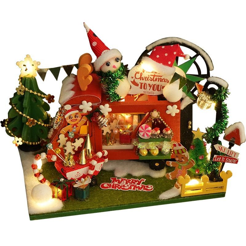 Kèm hộp quà và keo dán - Mô hình nhà gỗ búp bê Dollhouse DIY - TC12 The Christmas Shop