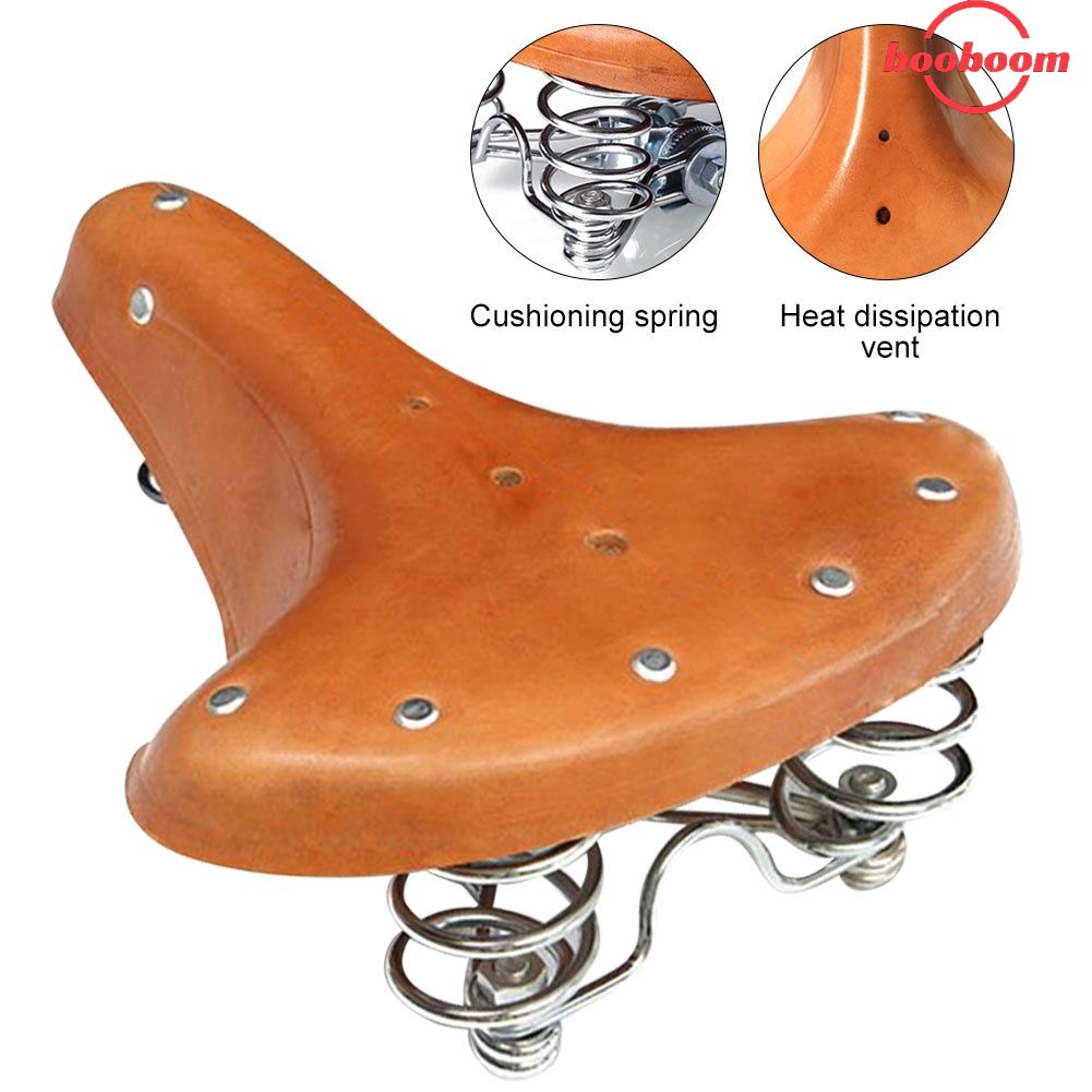 Yên xe đạp bằng da bò thật ba lò xo phong cách cổ điển