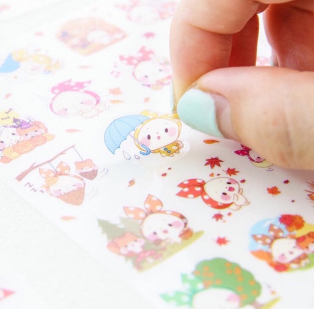 Bộ sticker 6 tấm thỏ quàng khăn