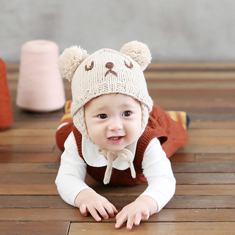Nón đan len hình con gấu giữ ấm cho bé