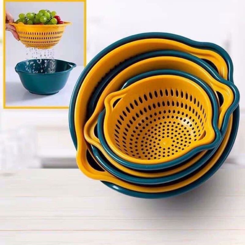 Combo 6 Món Rổ Nhựa Ráo Nước , Rổ Rửa Rau Củ Hai Lớp Cao Cấp | BigBuy360 - bigbuy360.vn