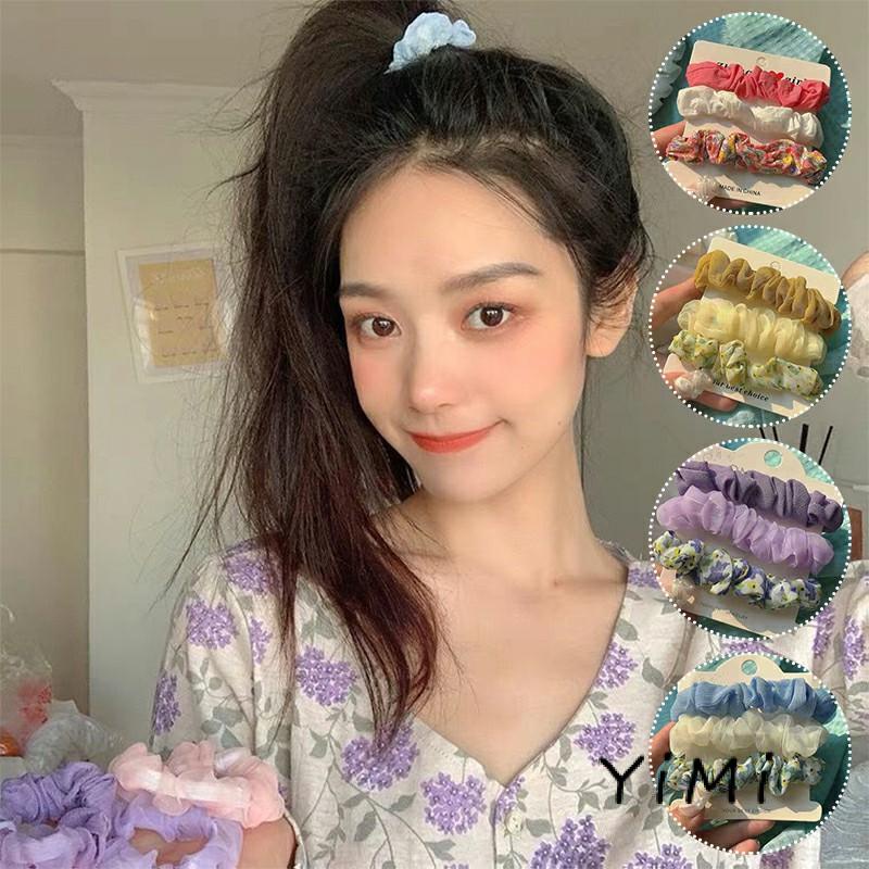 Set 3 dây buộc tóc vải lưới in hoa phong cách Hàn Quốc thời trang mới