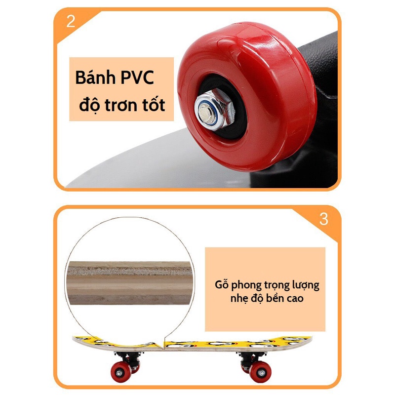 Ván trượt patin dành cho trẻ em thiếu niên nhiều hình skateboard 80cm 60cm gỗ phong ép 7 lớp