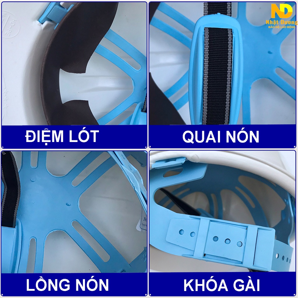 Mũ bảo hộ lao động màu trắng khóa gài Bảo Bình N004, Nón bảo hiểm lao động bảo vệ đầu