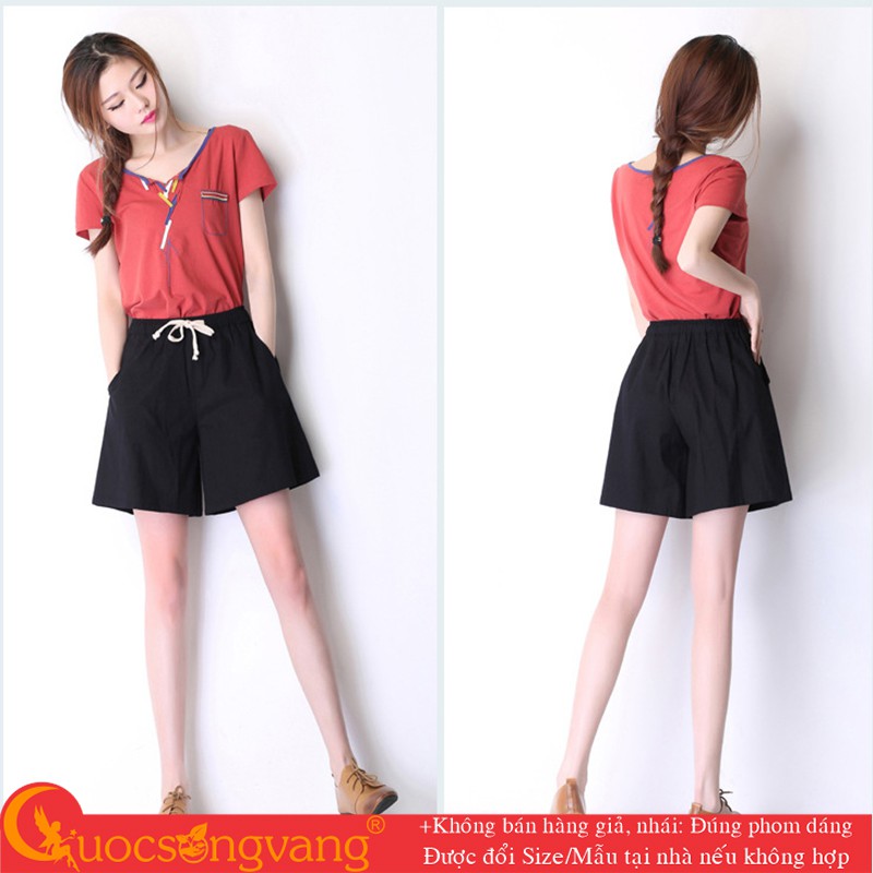 Quần short nữ lưng cao lanh pha bông pha bông quần short big size nữ GLQ114 Cuocsongvang