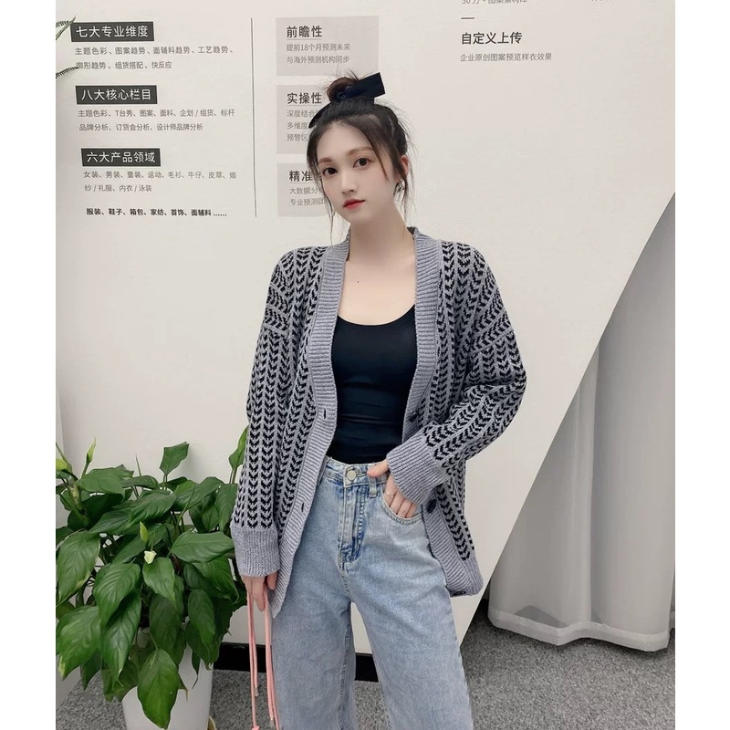 MS469 Áo cardigan len hoạ tiết form rộng