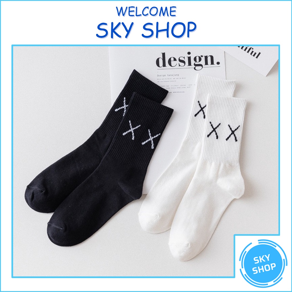 Tất Vớ Thời Trang Unisex cho Nam Nữ, Tất Vớ Cổ Cao XX Trắng Đen Vải Cotton Co Giãn Thể Thao, Hàn Quốc, Phối Đồ