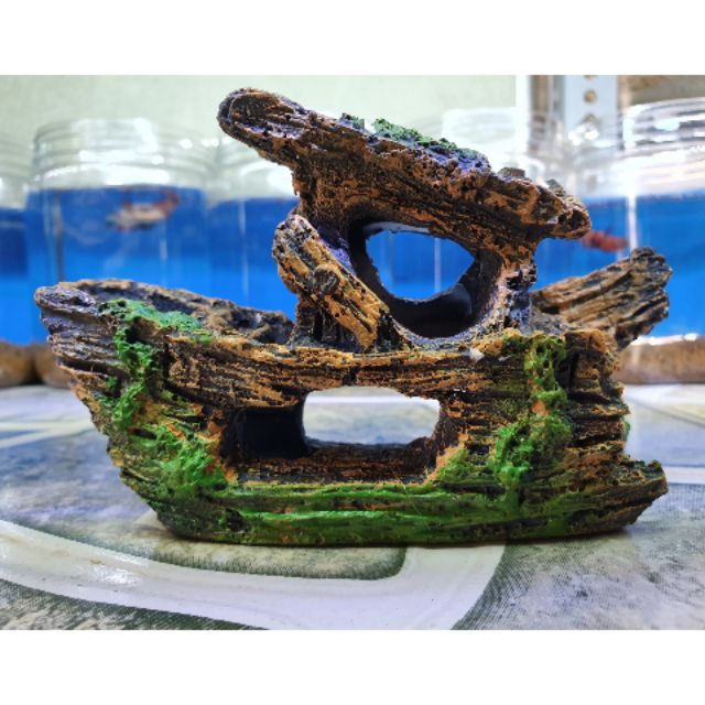 THUYỀN TRANG TRÍ HỒ CÁ NON BỘ 15x5x10cm