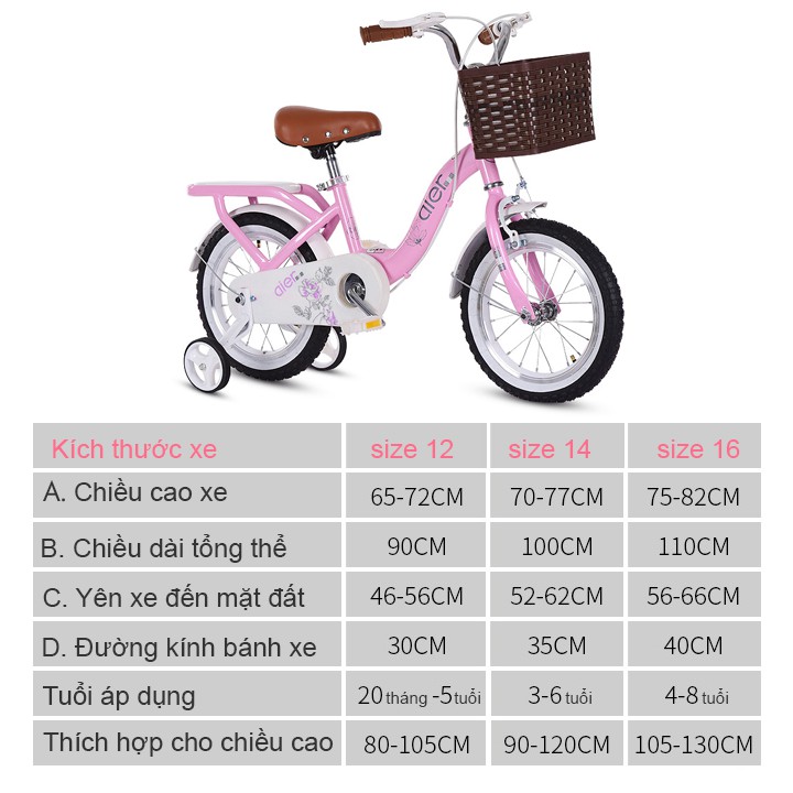 [HÀNG HỊN] XE ĐẠP 3 BÁNH TẬP ĐI CHO BÉ TỪ 4-7 TUỔI SIZE 14ICNH