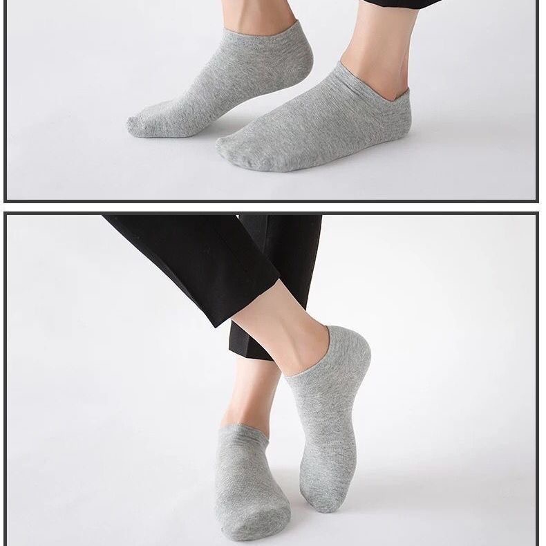 Tất ngắn nam Vớ thấp cổ cotton 3 màu trơn chống hôi chân