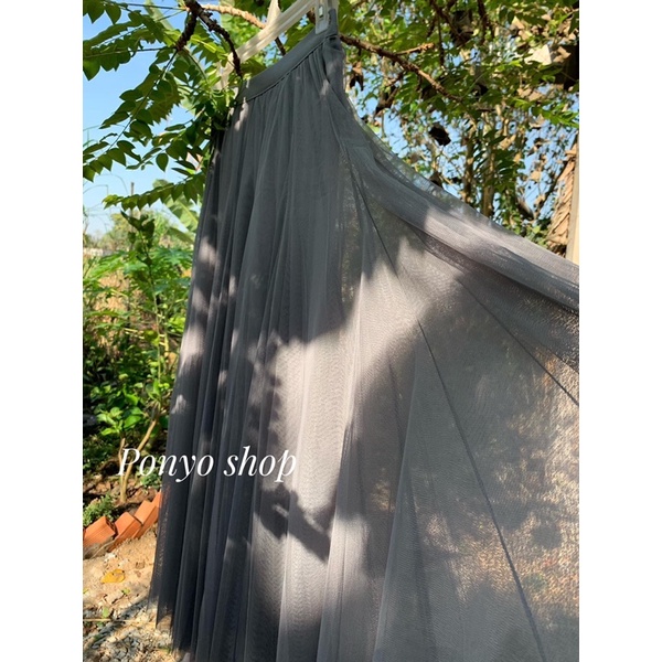 Chân váy voan lưới xếp ly 3D