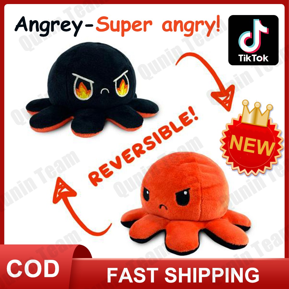 Tiktok Reversible Flip Stuffed Octopus Plush Toy Doll Soft Simulation Reversible Plush Toy Double-sided Mood switcher Baby fidget toy gift Valentine's Day MONKshop