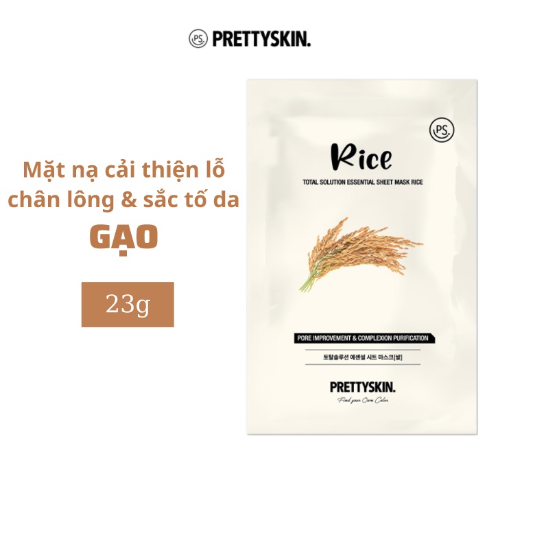 Mặt nạ tinh chất gạo PRETTYSKIN. Total Solution Essential Sheet Mask se khít lỗ chân lông 23ml
