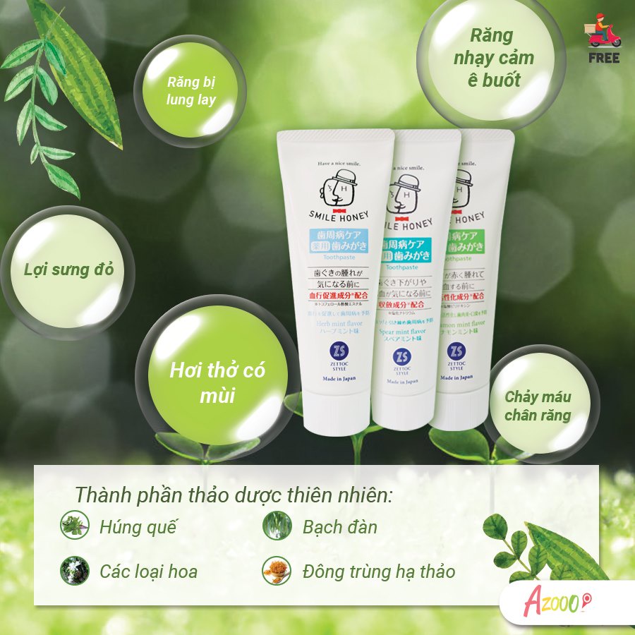 Kem đánh răng cho hơi thở thơm mát Zettoc Smile Honey vị bạc hà
