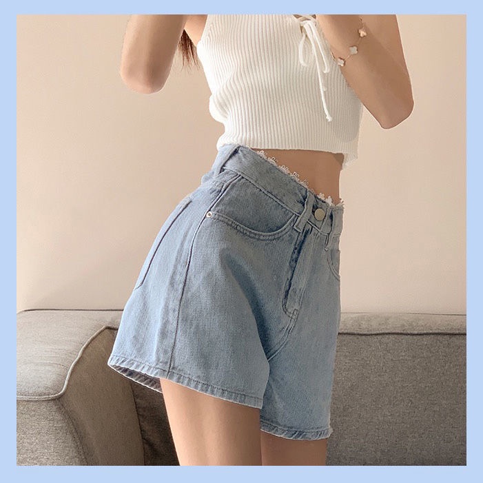 ❤️❤️Quần short denim của phụ nữ mùa hè quần jean ống rộng cạp cao rộng