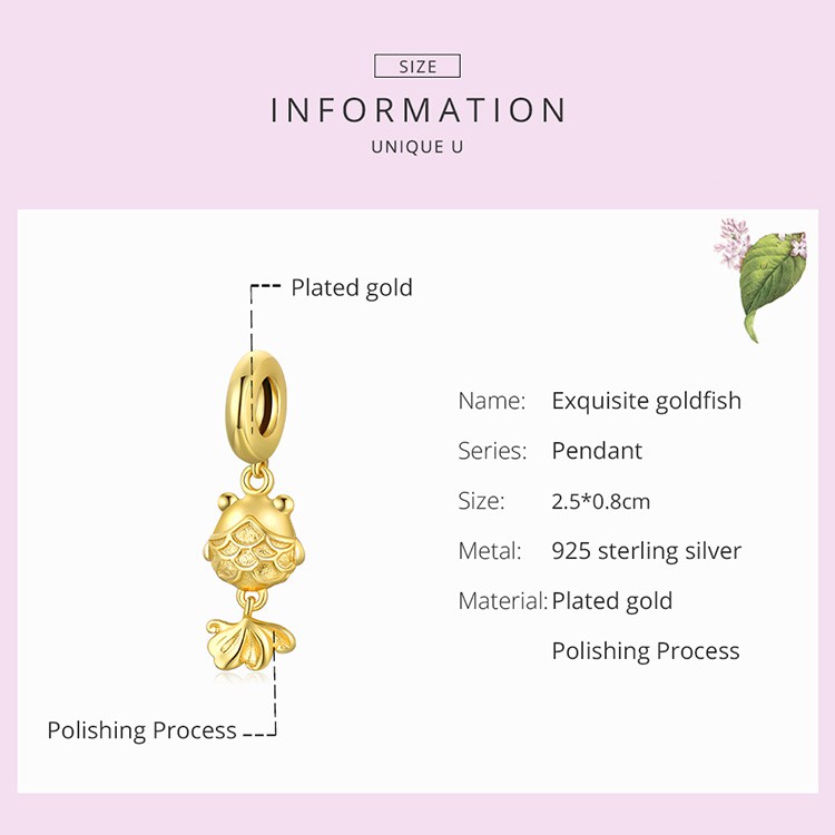 Hạt xỏ lỗ Bamoer Scc2048 bạc 925 hình cá vàng lỗ xỏ 4.5mm thời trang thích hợp làm vòng tay/dây chuyền DIY