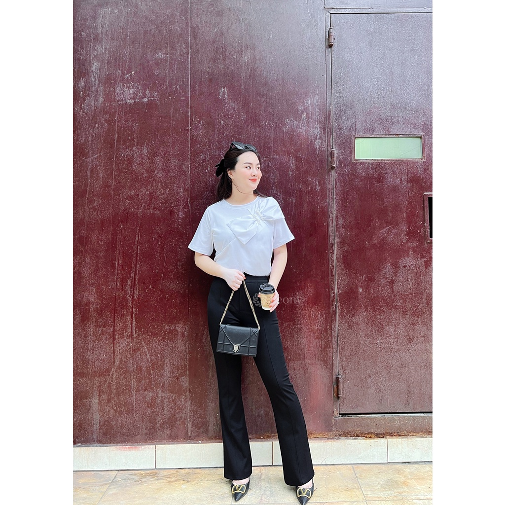 Áo thun kiểu nơ lụa thêu trai trẻ trung, nữ tính, trendy, dáng rộng - Peony