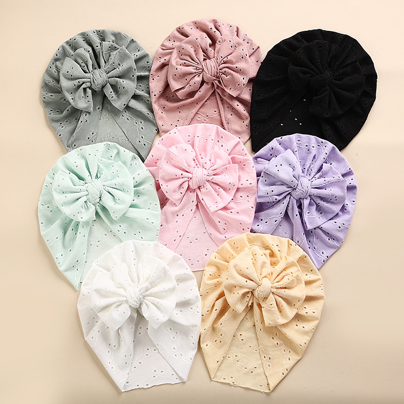 Mũ Beanie Cotton Mềm Mại Thoáng Khí Đính Nơ Thời Trang Xuân Hè Dành Cho Bé Gái