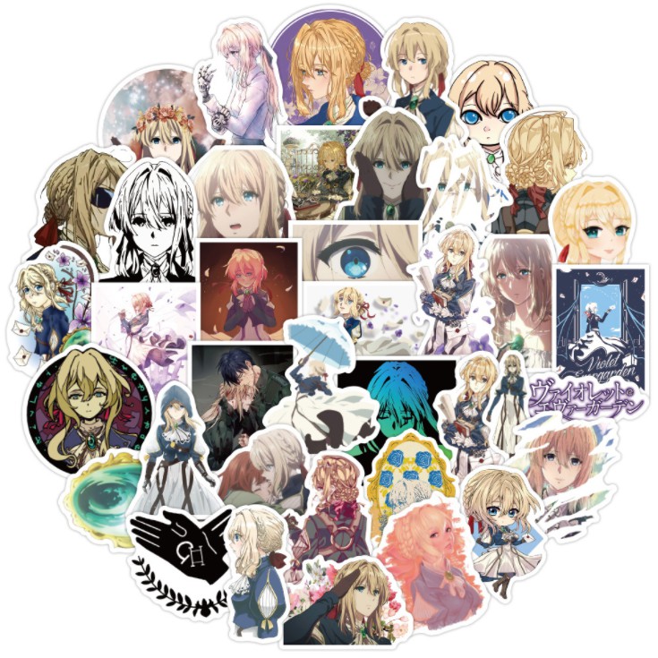 Sticker Anime Violet Evergarden combo 50 cái chống nước dán laptop, vali, mũ bảo hiểm,... in hình anime chibi cute