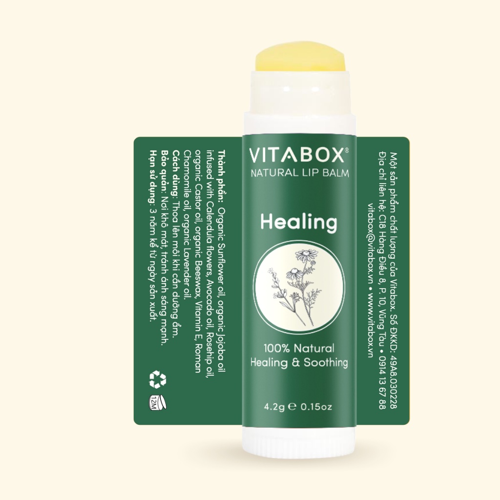 Son dưỡng không màu Healing VITABOX - 100% tự nhiên, dưỡng ẩm lâu, làm dịu môi, không thâm môi