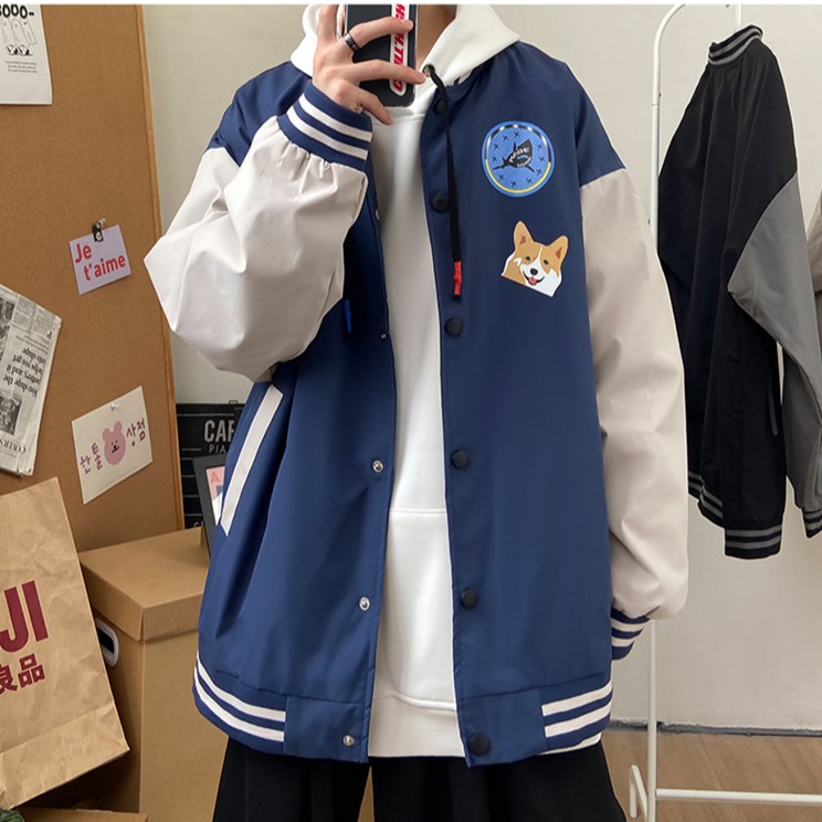 Áo khoác bomber dáng rộng in họa tiết cá tính phong cách thời trang Hàn Quốc