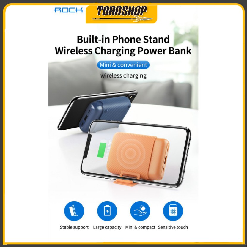 Sạc dự phòng không dây P51 Mini chính hãng Rock 10.000mAh