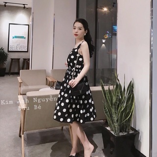 Đầm chấm bi xoè 2 dây