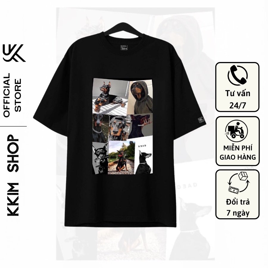 Áo Thun Tay Lỡ Chó Doberman, Form rộng oversize, áo phông unisex, chất liệu Cotton Thái - KKIM Shop