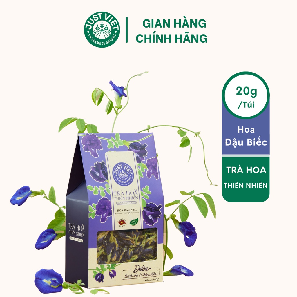 Trà Hoa Thiên Nhiên Detox Just Viet - Hoa Đậu Biếc Sấy - Thanh Lọc, Tốt Cho Sức Khỏe - Túi 20g