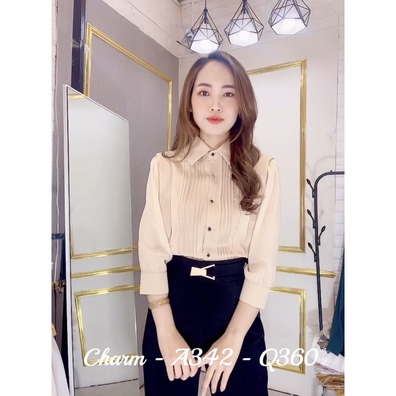 Áo sơ mi cổ đức lụa phối voan công sở A342