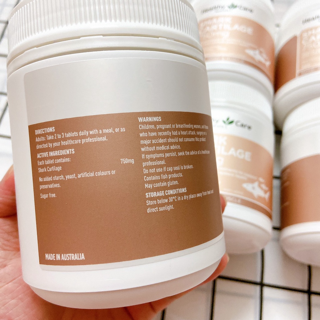 Viên uống sụn vi cá mập healthy care shark cartilage 750g 200 viên úc, hỗ trợ xương khớp, cân bằng nội tiết
