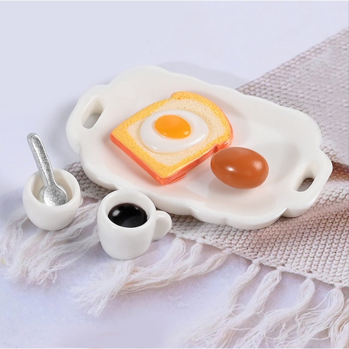 Mô hình khay thức ăn sáng decor nhà búp bê, dollhouse