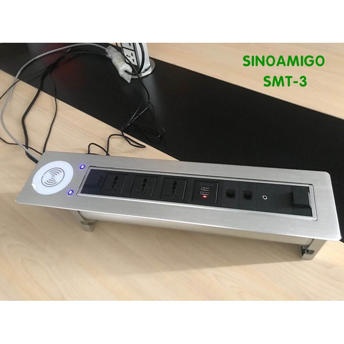 Ổ điện âm bàn Sinoamigo mở nắp bằng nút cảm ứng chạm + sạc không dây