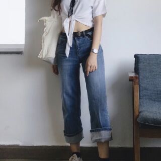Áo sơ mi croptop cổ vest cột tà