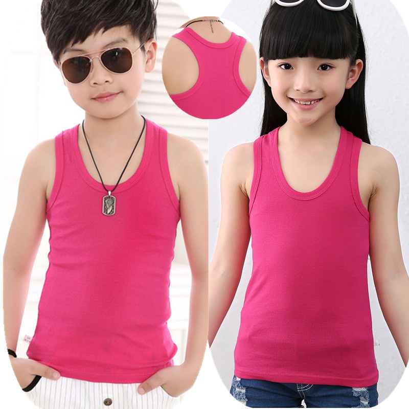Áo Thun Ba Lỗ Màu Trơn Bằng Vải Cotton 100-160cm Thời Trang Mùa Hè Dành Cho Bé Trai Bé Gái