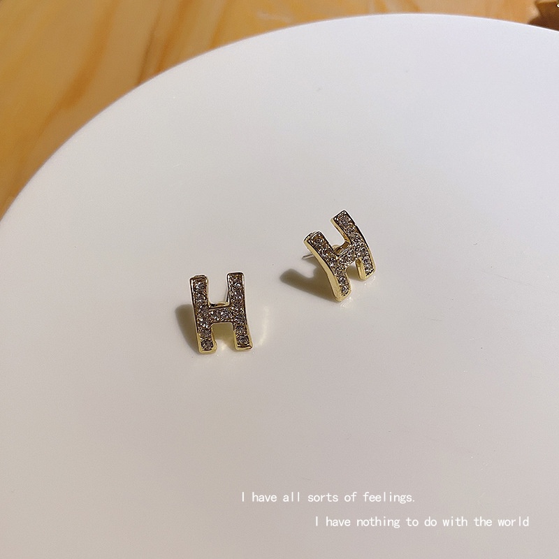 Bông Tai Mạ Bạc 925 Hình Chữ H Đính Đá Cao Cấp 2022